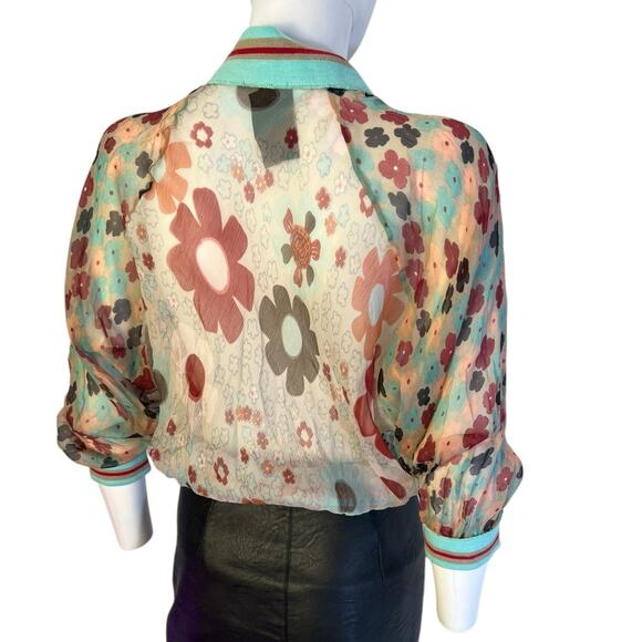 PLEIN SUD NWT Floral Silk Sheer Zip-Up Bomber Style Blouse FR 40 US 8 - Picture 5 of 7